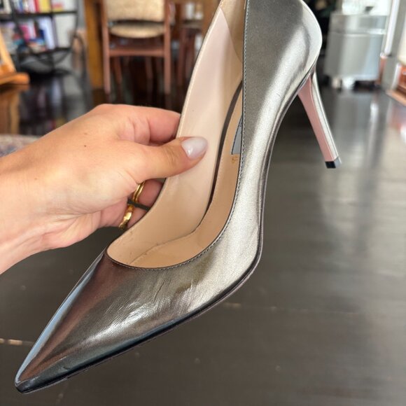 Prada Pewter Metallic Leather Pointed Toe Pumps – Size 37.5 (BRAND NEW) - Picture 13 of 16